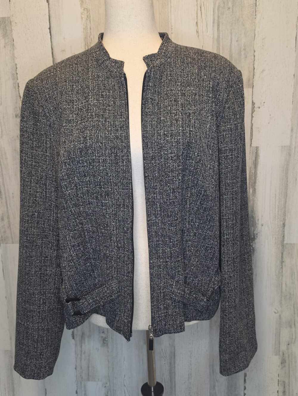 Dressbarn Women's XL Black White Tweed Zip Front Career Jacket Blazer Textured - Picture 9 of 9